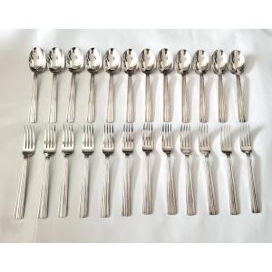 Christofle Mira Ondulation Pattern, 12 Large Spoons + 12 Large Forks