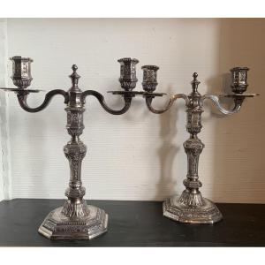 Pair Of Christofle Candlesticks, Dupérier Model, 20th Century 