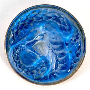 1911 René Lalique - Brooch Serpent Snake Frosted Glass On Electric Blue Foil