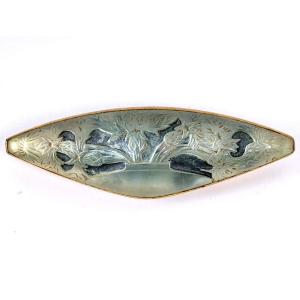 1913 René Lalique - Brooch Vase De Bluets Glass With Blue Patina On Silver Foil