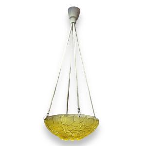 1924 René Lalique - Ceiling Fixture Light Chandelier Charmes Yellow Glass
