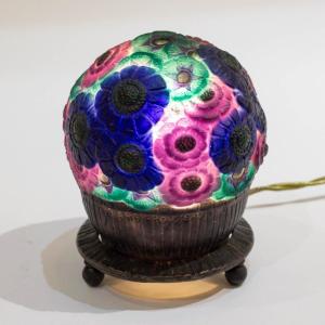 1923 Gabriel Argy Rousseau - Nightlamp Panier Fleuri Pate De Verre Glass