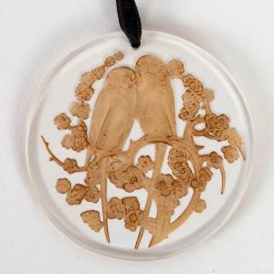 1919 René Lalique - Pendant Deux Perruches Parrots Glass With Sepia Patina