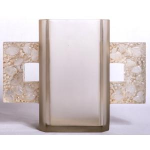 1929 René Lalique - Vase Margaret Frosted Glass With Sepia Patina