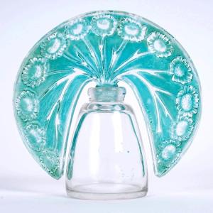1913 René Lalique - Perfume Bottle Paquerettes Glass Turquoise Blue Patina For Roger Et Gallet