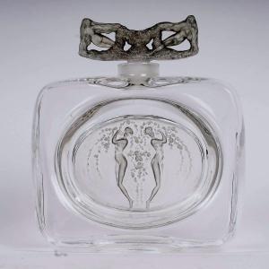 1912 René Lalique - Perfume Bottle Two Figurines Glass With Grey Patina