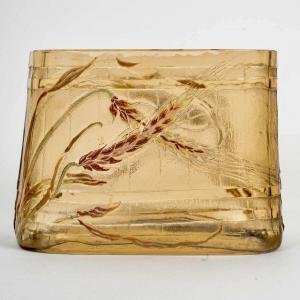 Emile Gallé - Vase Jardiniere Epis De Ble Wheat Ears Amberred Enameled Glass
