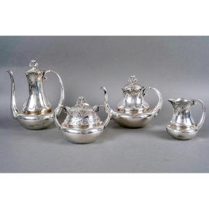1900 Alphonse Debain - Art Nouveau Papyrus Tea Coffee Set Sterling Silver