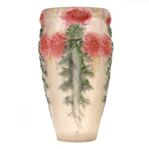 1920 Gabriel Argy Rousseau - Vase Red Thistles Chardons Rouges Glass Pate De Verre