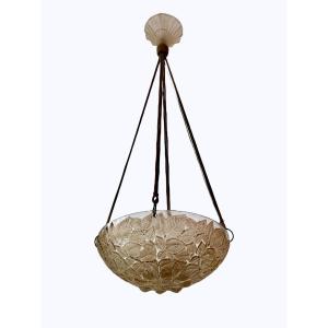 1924 René Lalique - Chandelier Charmes Glass With Sepia Patina