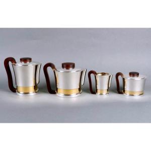 1930 Jean E. Puiforcat Modernist Tea Coffee Set Sterling Silver Vermeil Rosewood