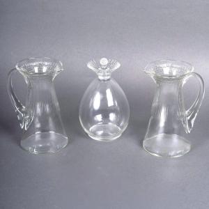 1932 René Lalique - 2 Pitchers And 1 Decanter Art Deco Fleur Flower Glass