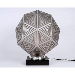 1925 René Lalique - Art Deco Table Lamp Nanking Glass With Grey Patina
