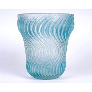 1934 René Lalique - Art Deco Vase Actinia Glass With Blue Patina