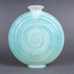 1920 René Lalique - Vase Escargot Snail Cased Opalescent Glass Blue Green Patina