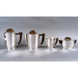 1935 Christofle Cardeilhac - Art Deco Coffee And Tea Service Sterling Silver And Rosewood