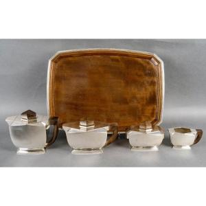 Tétard Frères - Art Deco Modernist Tea Coffee Set Sterling Silver And Rosewood