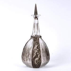1911 René Lalique - Decanter Sirenes Et Grenouilles Glass With Grey Patina