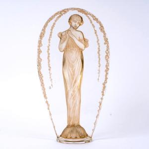 1919 René Lalique - Statuette Grande Ovale Tete Penchee Glass With Sepia Patina