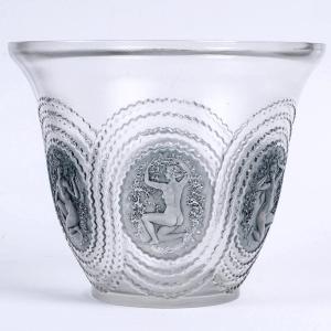 1937 René Lalique - Vase Dryades Glass With Blue Patina