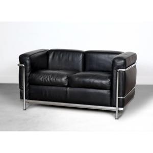 Le Corbusier, Perriand, Jeanneret - Cassina - Sofa Lc2 Black Leather 2-seater