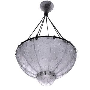 1921 René Lalique - Ceiling Fixture Chandelier Feuilles De Charme Glass