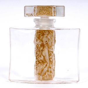 1937 René Lalique - Perfume Bottle Olimpic Glass With Sepia Patina For Hermanny