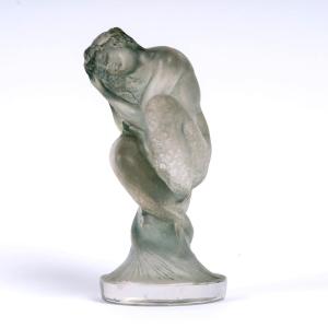 1920 René Lalique - Car Mascot Statuette Sirene Mermaid Glass With Blue Grey Patina