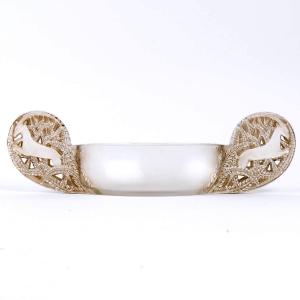 1927 René Lalique - Jardiniere Bowl Saint Hubert Glass With Sepia Patina