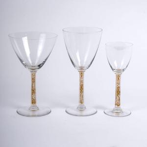 1924 René Lalique - Service Of 18 Phalsbourg Glasses Glass With Sepia Patina