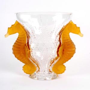 Lalique France - Vase Poseidon Clear And Orange Crystal - New - 48/99
