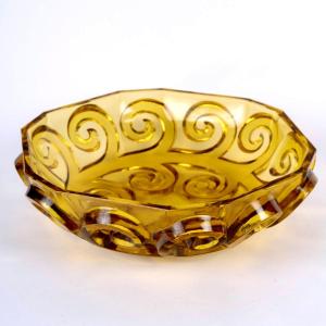 1928 René Lalique - Art Deco Bowl Cardamine Yellow Glass