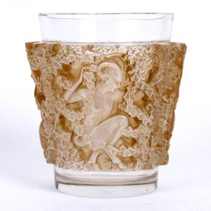 1938 René Lalique - Vase Bacchus Glass With Sepia Patina