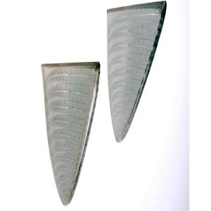 1924 René Lalique - Pair Of Sconces Wall Lights Fougeres Ferns Glass With Blue Patina