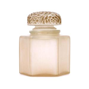 1913 René Lalique - Box Cream Pot Chrysantheme Glass With Sepia Patina