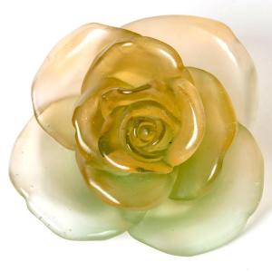 Daum France - Paperweight Decorative Flower Rose Passion Orange And Green Crystal