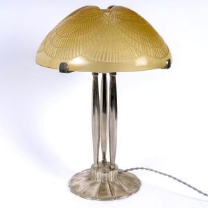 1924 René Lalique - Lamp Coquilles Shell Yellow Amber Glass