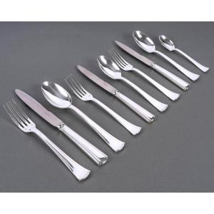 Puiforcat - Art Deco Cutlery Flatware Set Papyrus Cyperus Silver Plated Metal - 80 Pieces