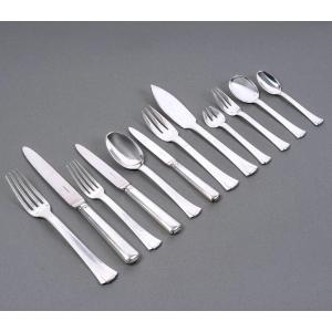 Jean E. Puiforcat - Art Deco Cutlery Flatware Set Dinard Papyrus Sterling Silver - 166 Pieces