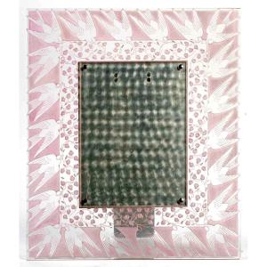 1926 René Lalique - Frame Lily Of The Valley And Swallows Glass With Pink Patina