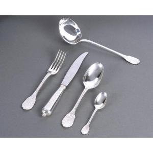 Puiforcat - Cutlery Flatware Set Soubise Elysee Sterling Silver - 49 Pieces