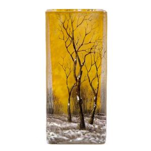 Daum Nancy - Vase Snow Acid-etched And Enameled Glass