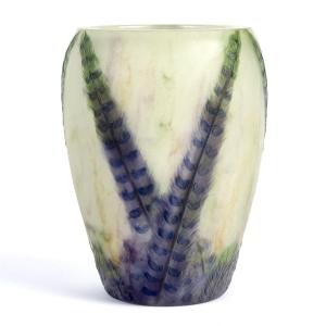 1922 Gabriel Argy Rousseau - Vase Plumes Feathers Glass Pate De Verre