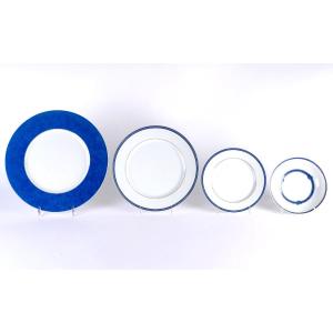 Christofle - Limoges Porcelain Tableware Blue Rubanea - 64 Pieces