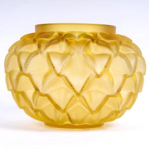 Lalique France - Vase Languedoc Amber Yellow Crystal - New