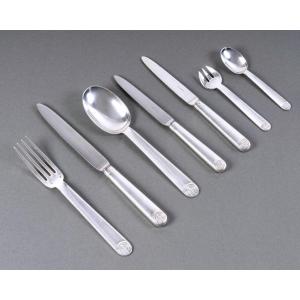 Puiforcat - Art Deco Cutlery Flatware Set Royan Normandie Sterling Silver - 108 Pieces