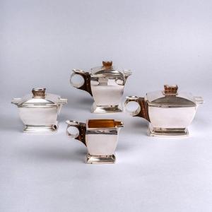 1920 Boin Taburet - Tea And Coffee Egoiste Set In Sterling Silver And Macassar