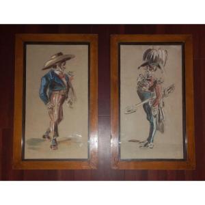 19th-century English Caricatures – Victorian School, Circle Of John Leech – Watercolor