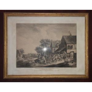 Dutch Peasant Entertainment – 18th-century Engraving After David Teniers The Younger
