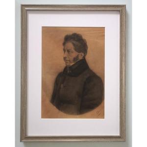 Old Drawing XIX Circa 1830 Charcoal Portrait